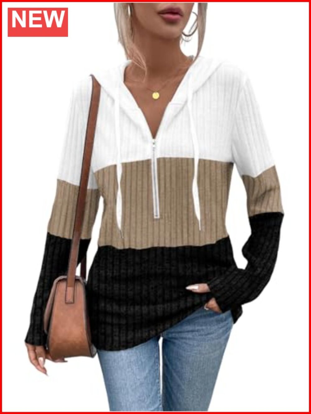 Women's Half Zip Hoodie Sweater Casual Pullover Relaxed Fit Colorblock